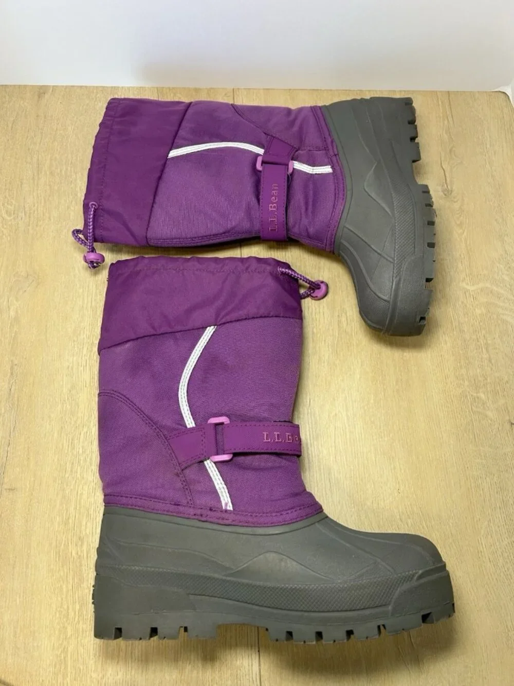 LL Bean Kids Winter Snow Boots Purple Gray Size 4 Warm Insulated Waterproof